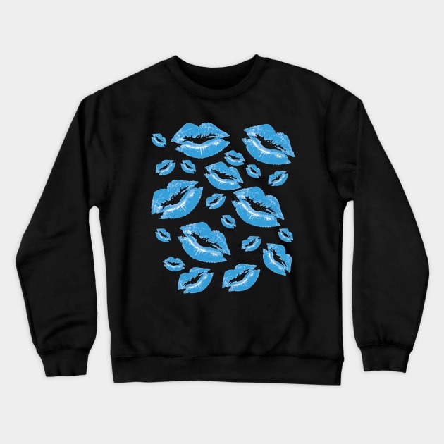 Cover Me In Kisses Boyish Blue Lipstick Flirtatious Fun Crewneck Sweatshirt by taiche